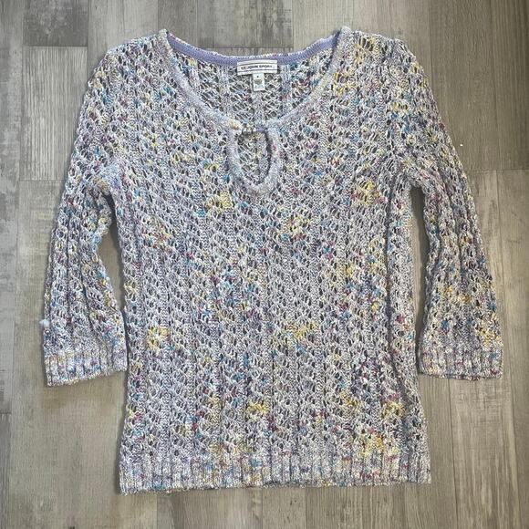 ST JOHN SPORT Multi-Season Blue Multi Open Knit Pullover Sweater PETITE - Picture 12 of 15